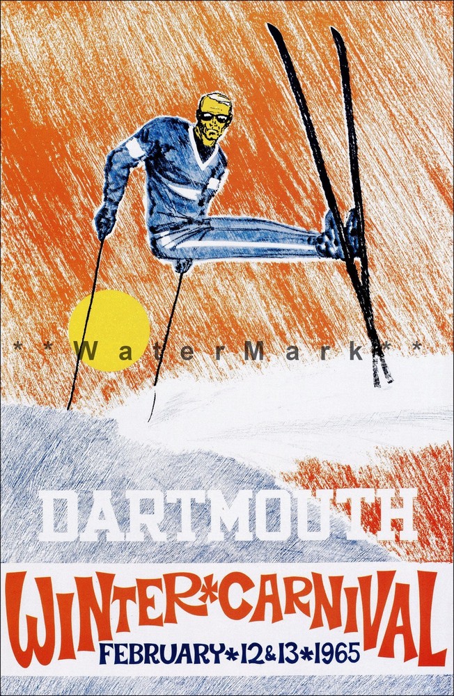 Dartmouth 1965 Winter Carnival Vintage Poster Ski New Hampshire Winter Sports