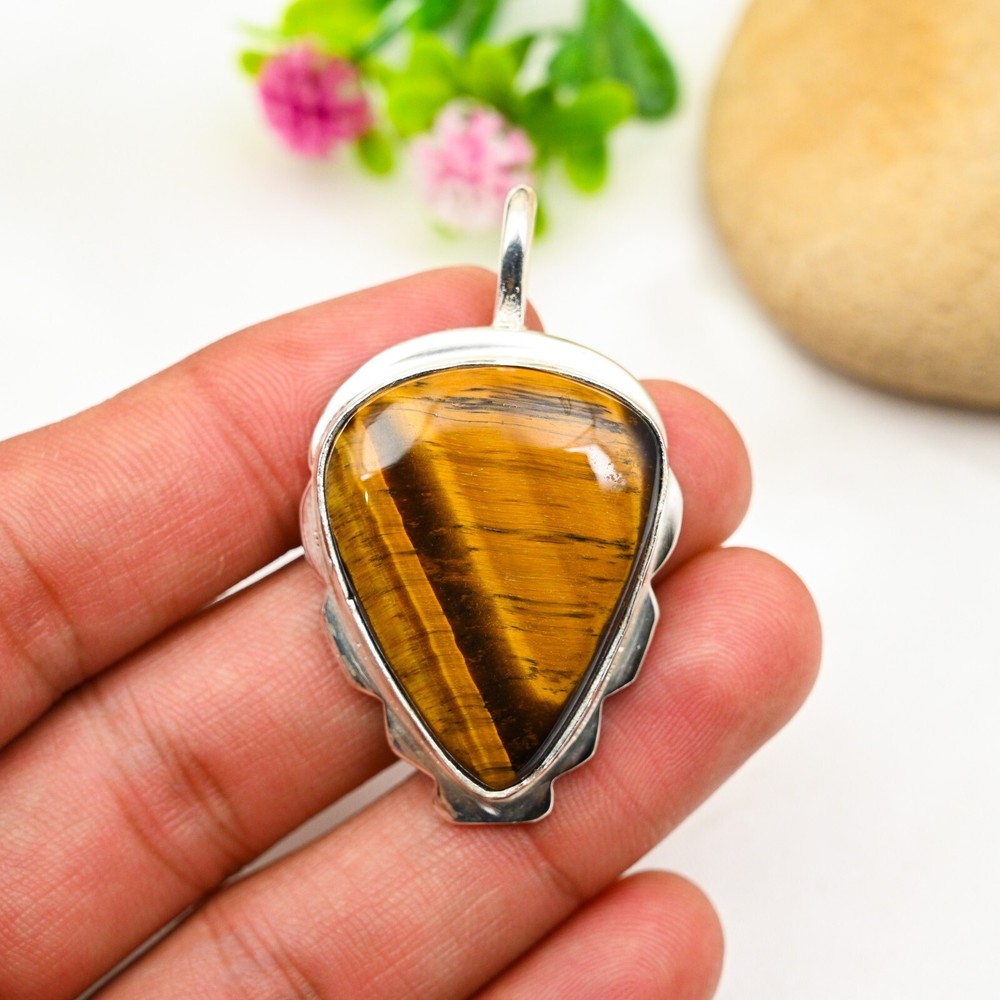 Tiger Eye Gemstone Pendant 925 Sterling Silver Handmade Gemstone Jewelry Gift