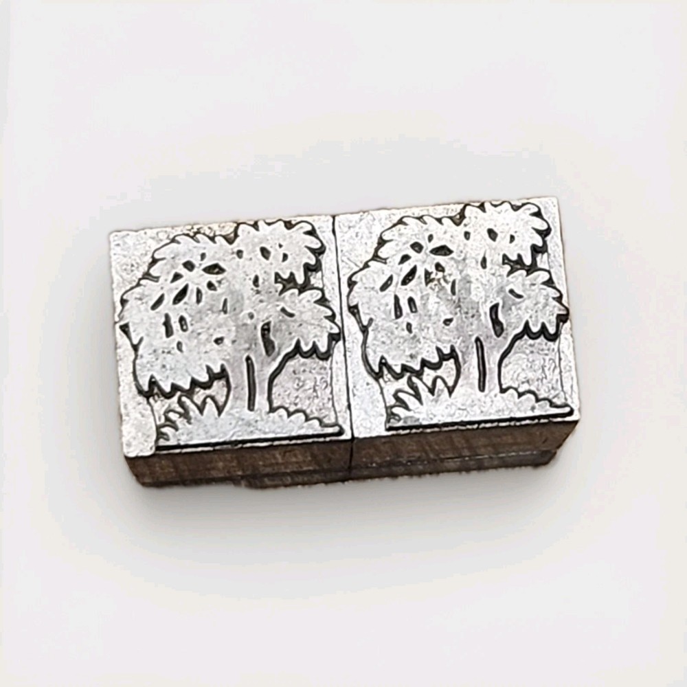 Set Of 2 Metal Letterpress Printing Block Stamps Tree Design