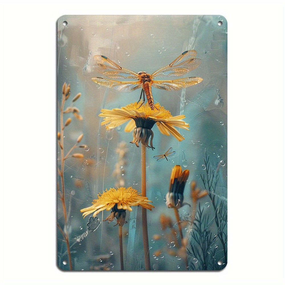 Dandelion & Dragonfly Vintage Metal Wall Art - Durable Tin Metal Signs for Home