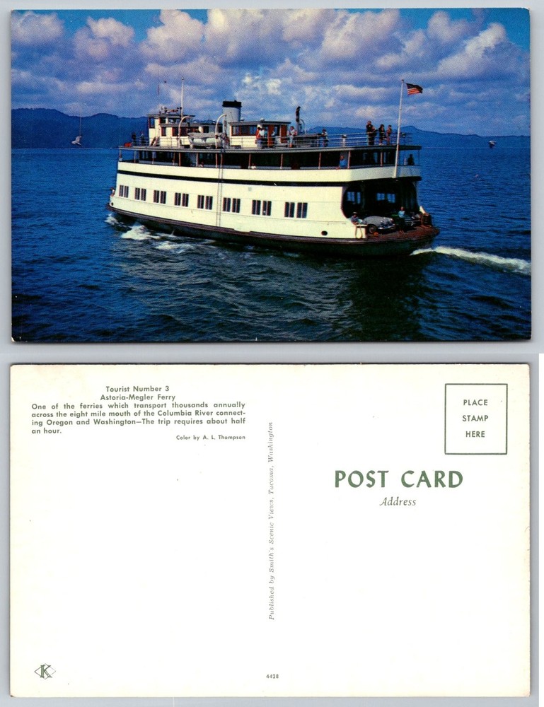 Astoria-Megler Ferry Columbia River Oregon Washington Vintage Postcard