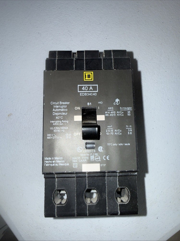 Square D EDB34040 40A 480Y/277V 3-Pole Bolt-On HACR Circuit Breaker