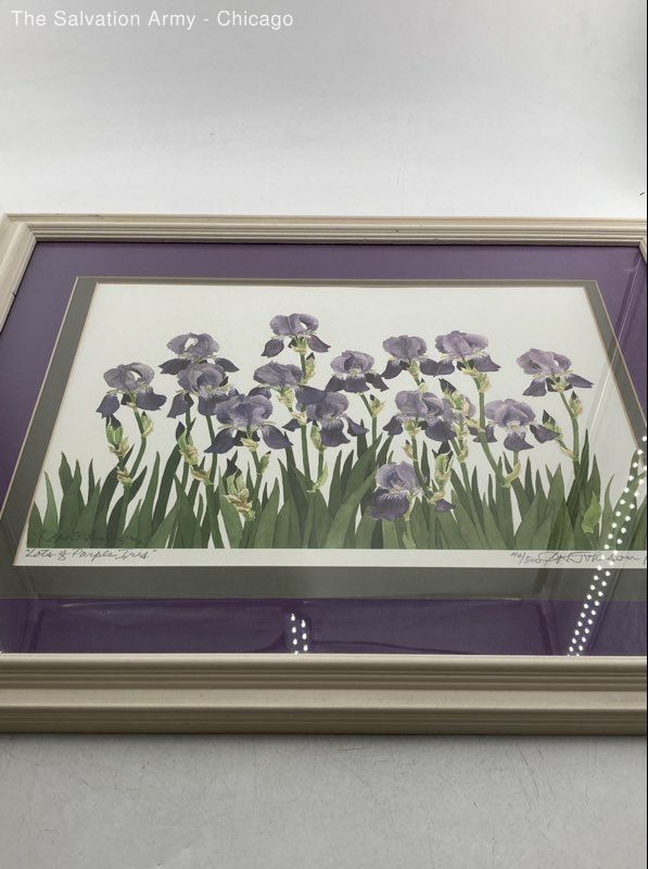 Lots Of Purple Iris Signed And Numbered Print By Carl Johnson Art Deco Painting
