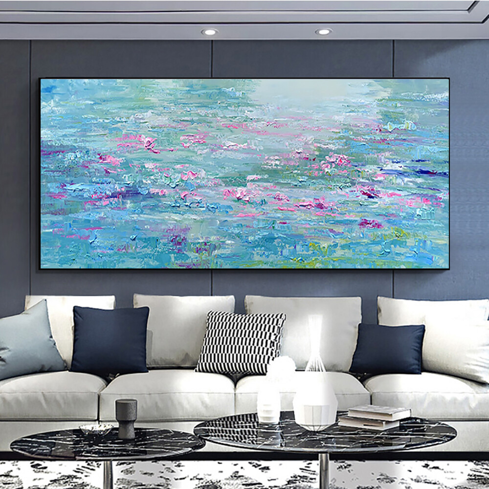 Hand Painted Oil Painting Abstract Lotus Pond Picture Decorative Oil Painting