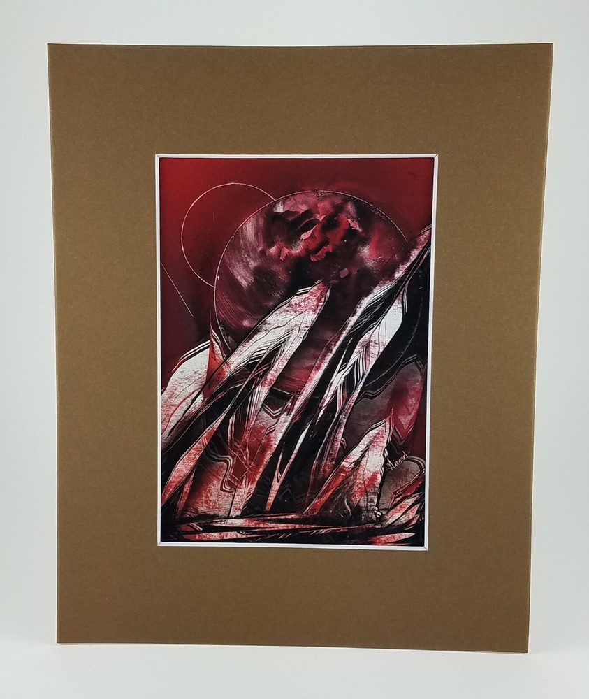 Original Art Painting of Red Pillars with double Moon by artist Jason Girard.