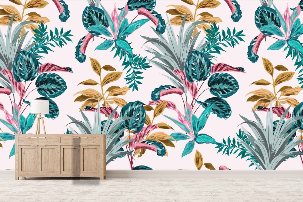 3D Leaves Watercolor Pattern Wall Murals Wallpaper Murals Wall Sticker