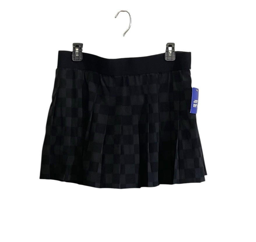 Joy Lab Skort/Skirt Large Black Checkered Pleated Tennis Golf Pickleball