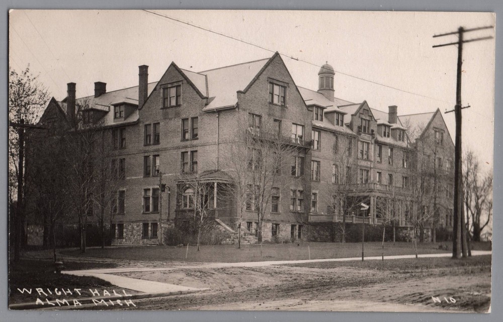 Ca. 1910 Wright Hall Alma College Alma Michigan RPPC Real Photo Postcard /