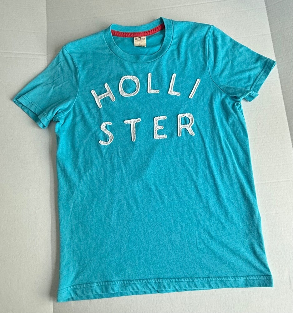 Hollister Men's Y2K Casual Short Sleeve Blue and White Shirt Size Large