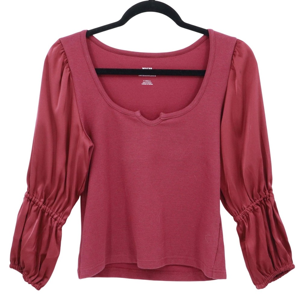 Maeve Long Sleeve Top Womens XS Maroon Boho Prairie Bohemian Hippie Peasant Twee