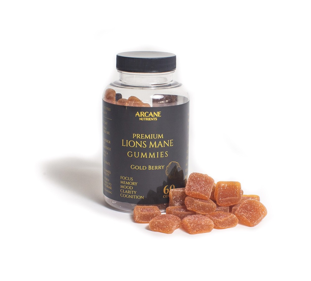 Premium Lions Mane Gummies by Arcane Nutrients | Natural Organic Gold Berry Flavor  