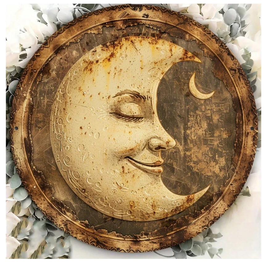Charming Moon Smile Vintage Metal Wall Art - Waterproof Durable Aluminum Sign, H