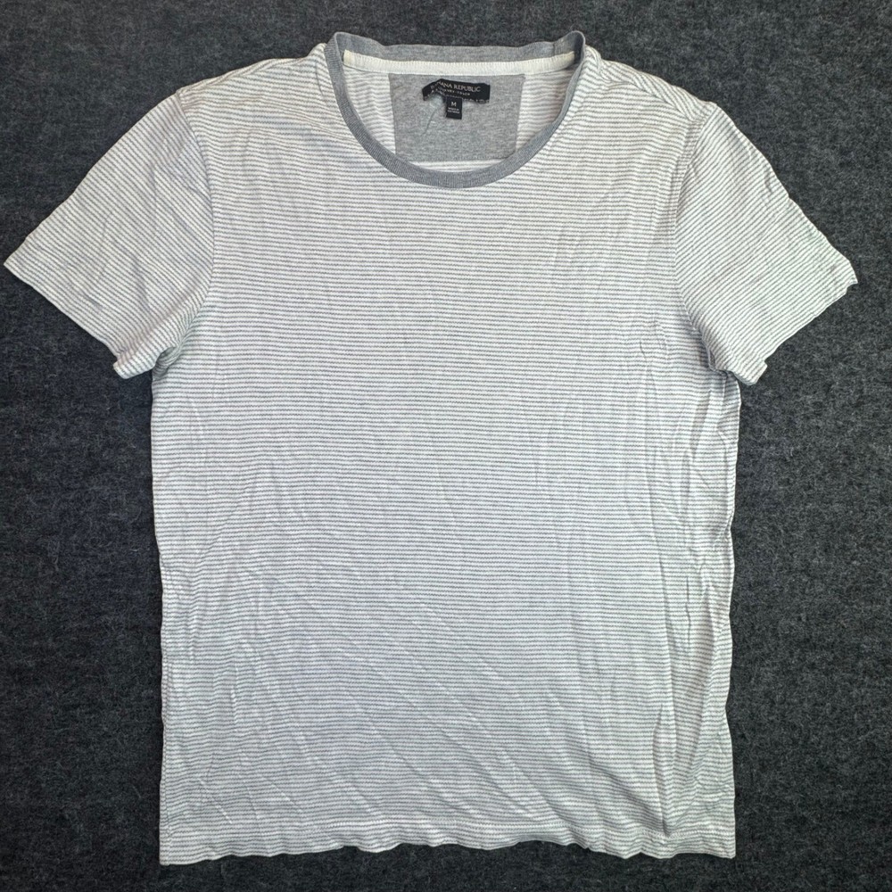 Banana Republic T-Shirt Mens Medium Grey Luxury Touch Striped Jacquard