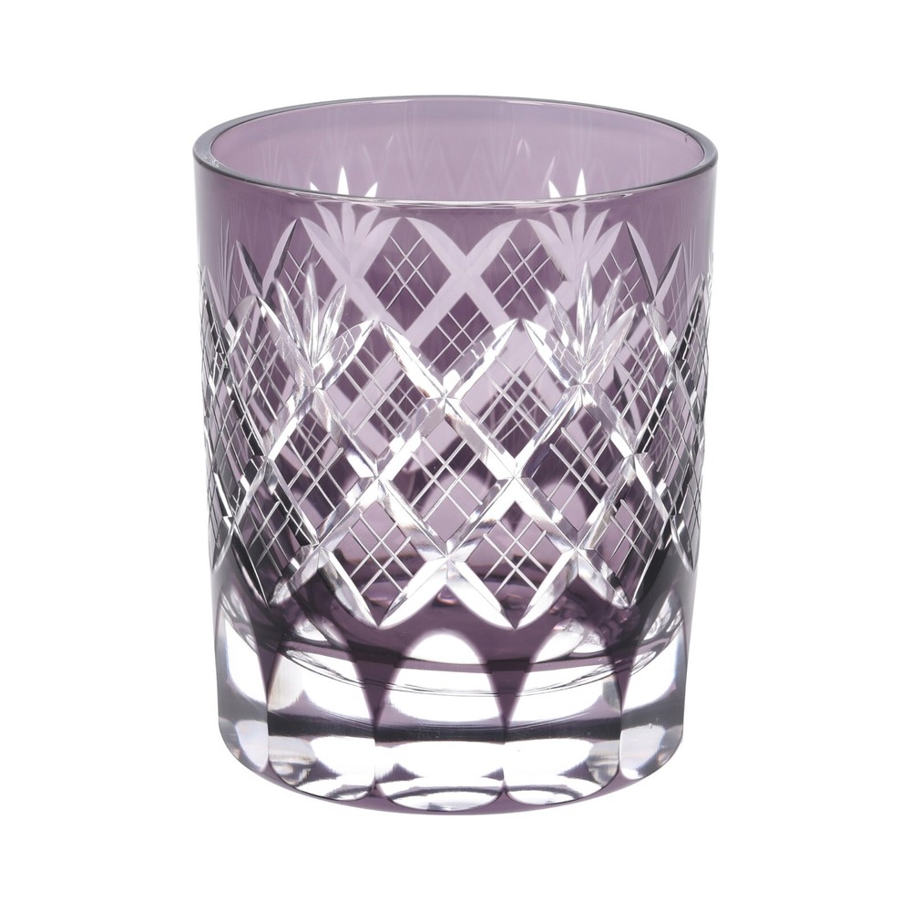 Edo Kiriko Japanese Cut Glass -Purple Whiskey Rock Glass  Gift Box Made in Japan
