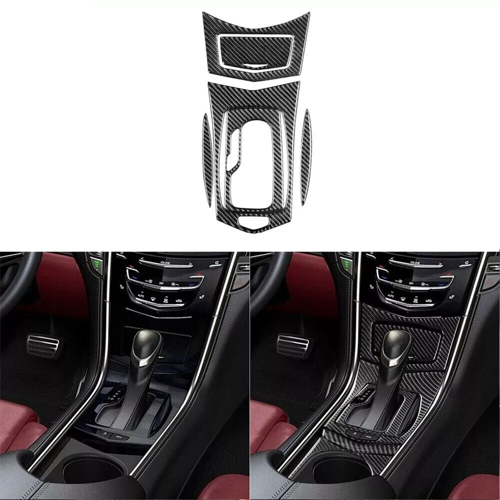 6Pcs Real Carbon Fiber Console Gear Shift Panel Cover For Cadillac ATS 2013-2019