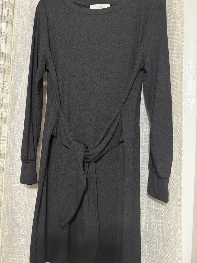 Loft Black Knee Length Dress With Tie, Size Large