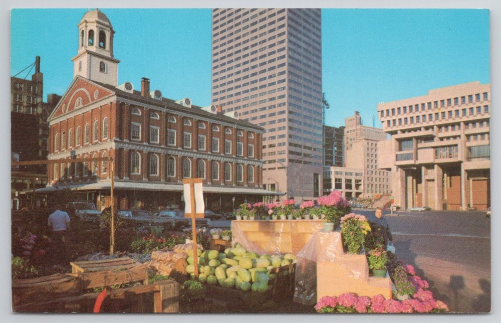 Faneuil Hall Boston MA Market Scene Postcard Bromley 1970s Freedom Trail