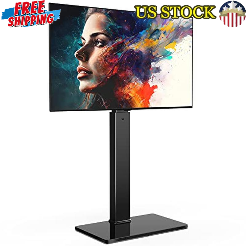 Swivel Floor TV Stand Mount 32-75 Inch Screens High Strength Glass Base New