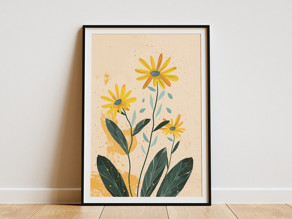 Yellow Flower Art Print Minimalist Botanical Wall Art Print Modern Home Decor