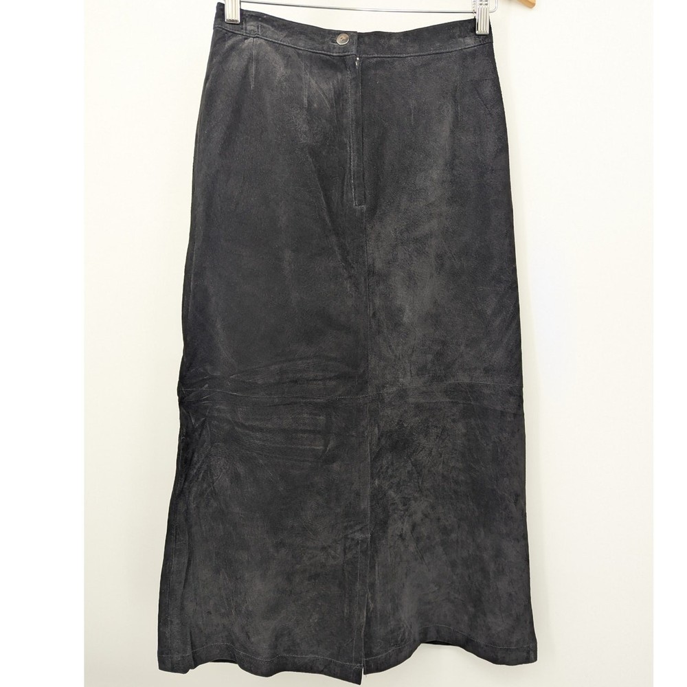 Eagles Eye Vintage Suede Leather Skirt Size 6 Black Midi Pencil Straight 90s