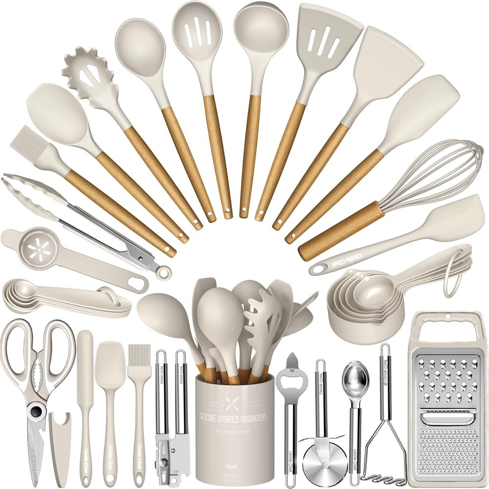 Umite Chef Silicone Kitchen Utensil Set, 34PCS Heat Resistant Kitchen Gadgets...