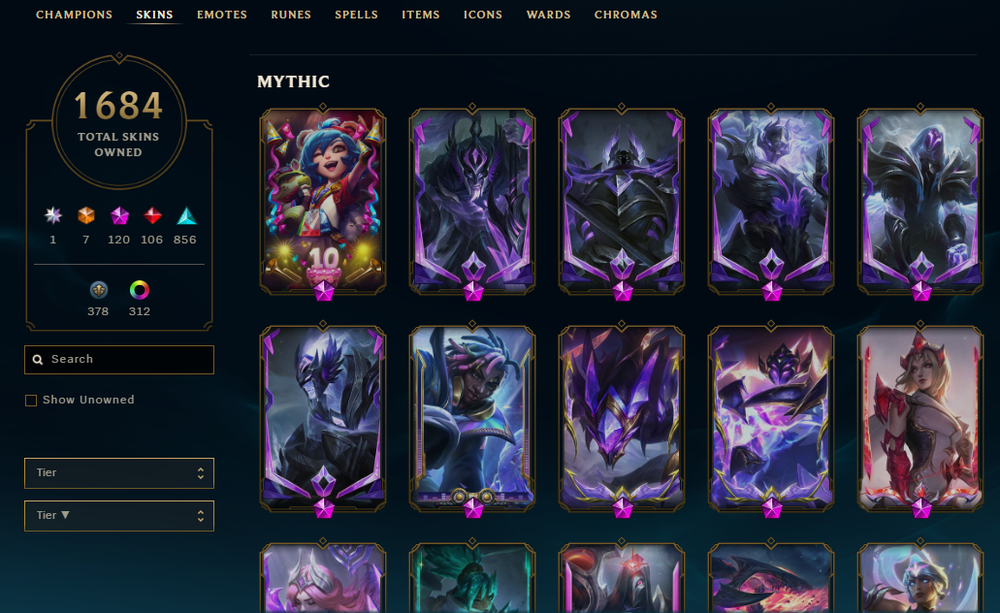 League of Legends account NA 1684 Skins! Faker Border & PAX Twisted Fate!