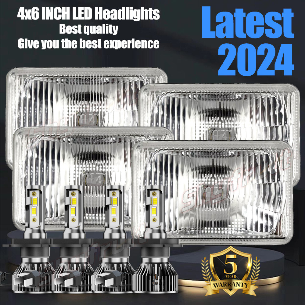 4pcs 4x6” Hi/Lo LED Headlights for Jeep Cherokee 1985-1989 Bright White Light