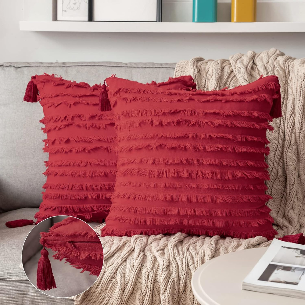 Decorative Boho Throw Pillow Covers Farmhouse Linen Textured Cushion Cases with