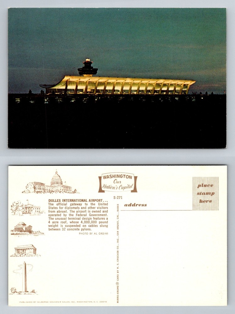 Dulles, VA-Virginia, Dulles International Airport Terminal View Vintage Postcard