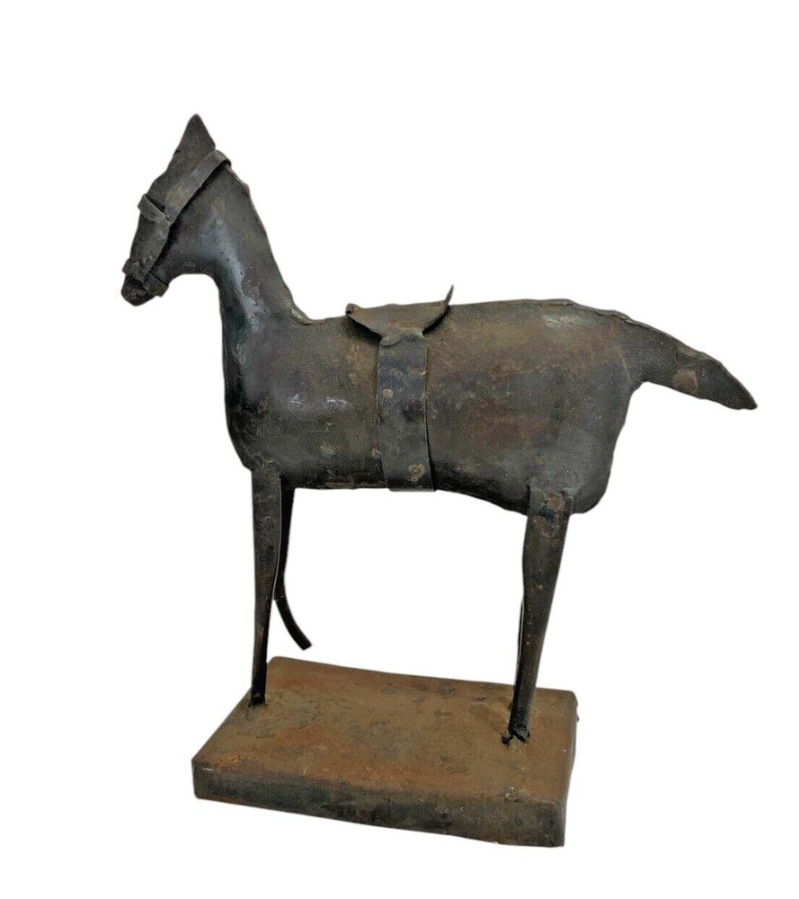 Vintage Cast Metal Bronze Horse Sculpture Brutalist