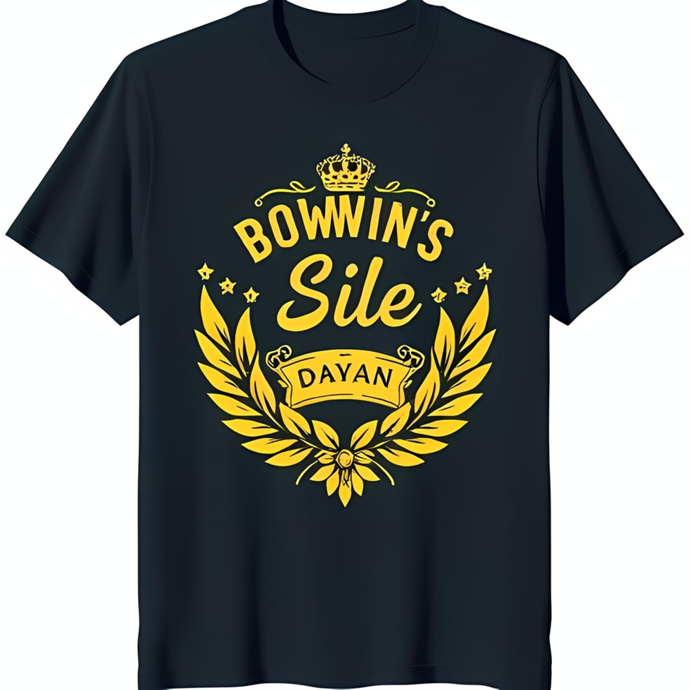 Stylish Black T-Shirt with Bold Yellow Graphic: 'BOWWIN'S Sile DAYAN' Design