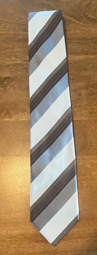 Ermenegildo Zegna Silk Tie Blue Gray Brown Stripe Made in Italy Designer