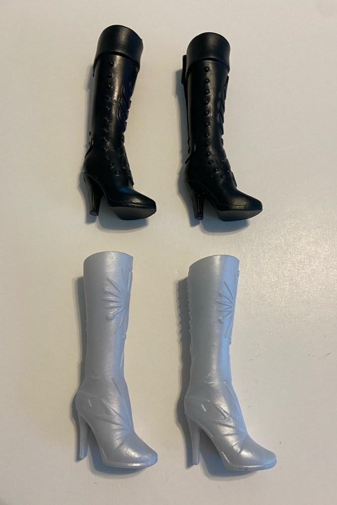 Mattel Barbie Fashionista Fashion  Doll Tall High Skinny Heel Boots Black Silver