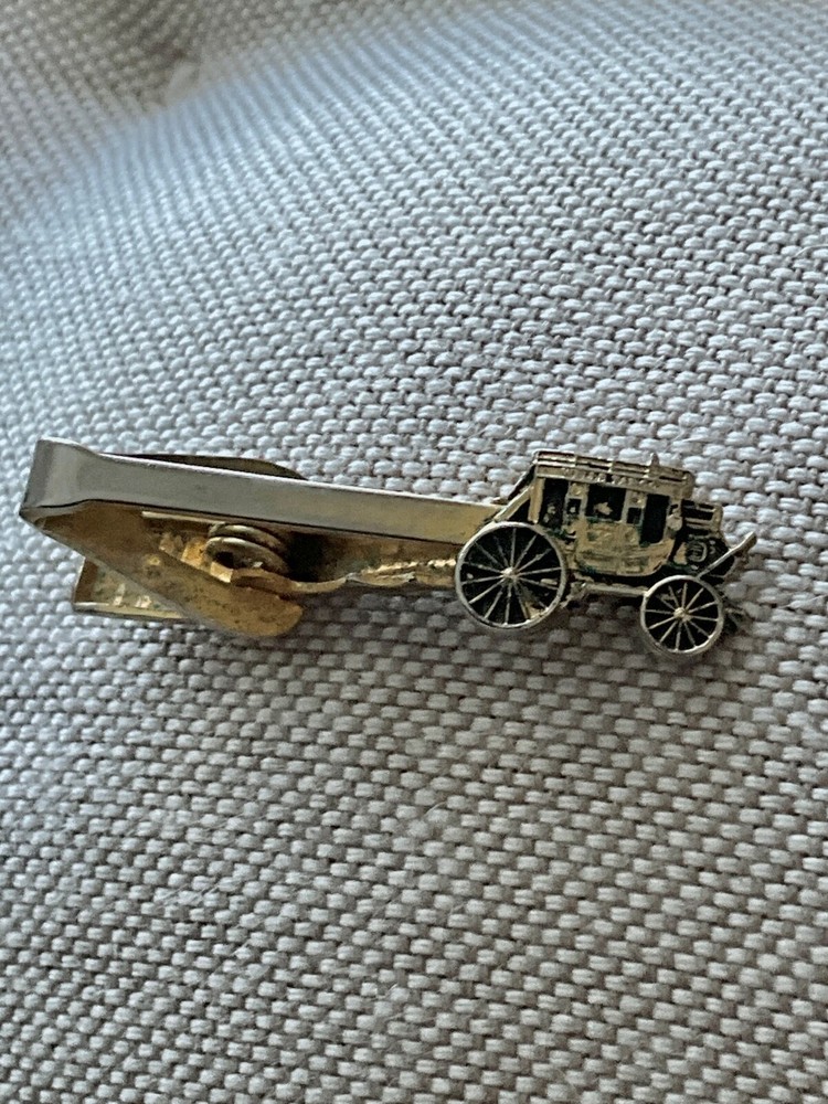 Vintage Tie Clip Stagecoach Gold Tone Tie Clip Bar Dress Clip 1950s