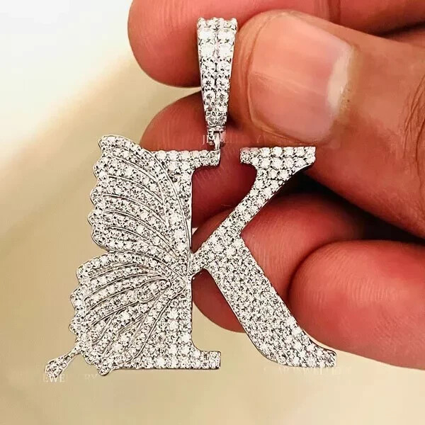 1 Ct Moissanite Letter K Butterfly Pendant in 925 Silver  
