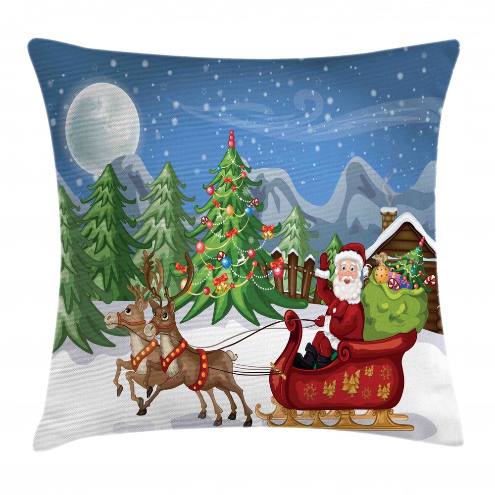 Christmas Reindeer Snowdrift Square Pillow Cover 20 Inch Cushion Case