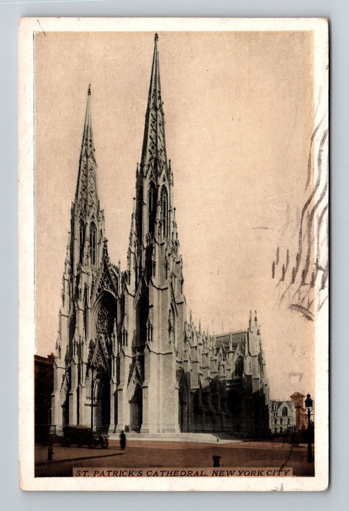 New York City NY, St. Patrick’s Cathedral Twin Spires Vintage c1932 Postcard
