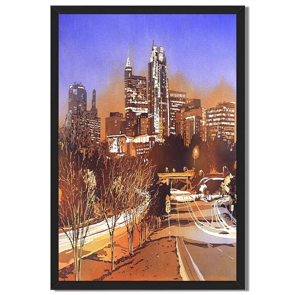 Sunset City Skyline Framed Canvas Print Modern Wall Art Home Decor