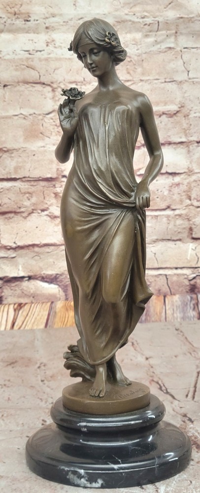 13.5 Inch Signed Roman Maiden Bronze Sculpture Statue Figurine