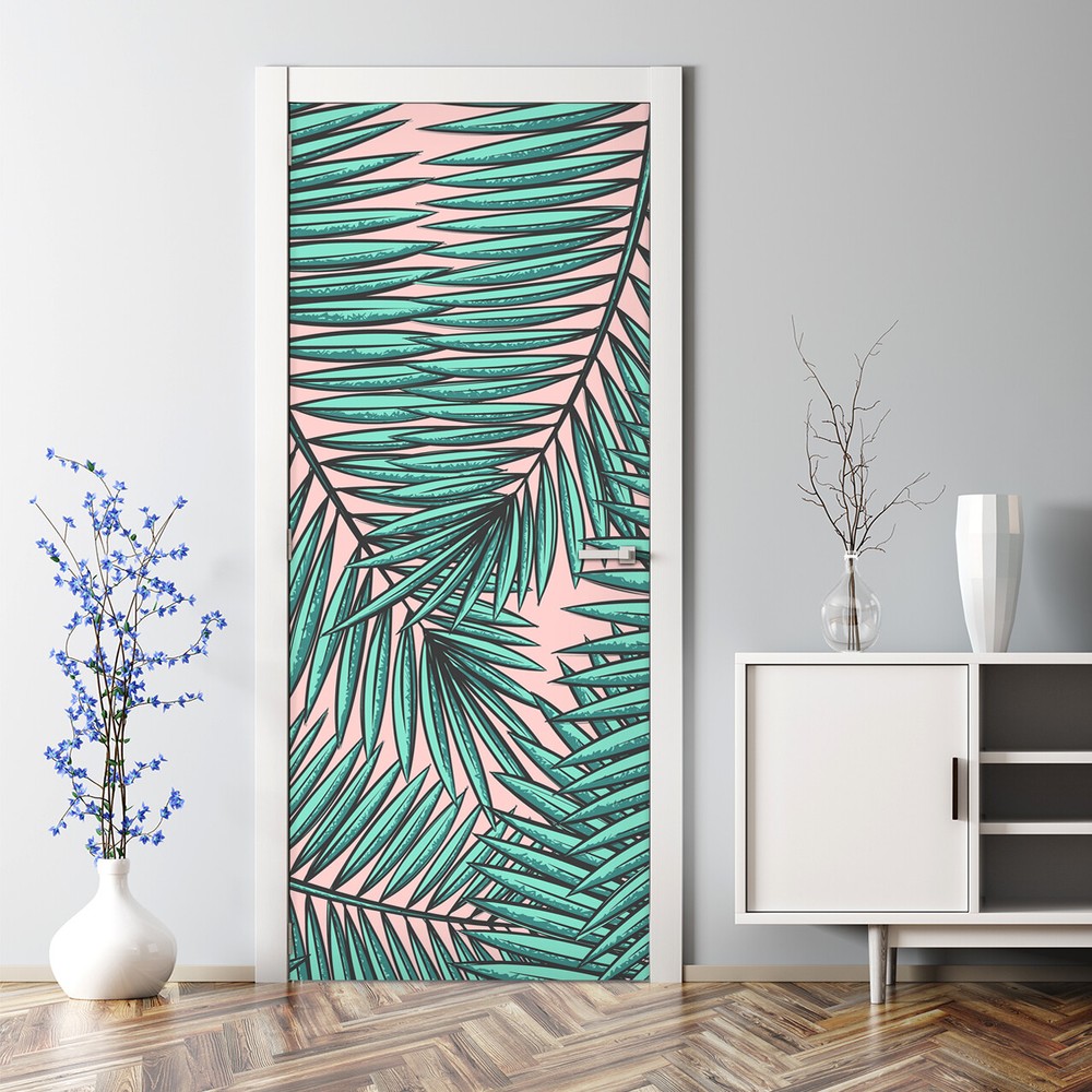 Removable Door sticker Exotic Leaf Tropical Floral Floral Leaves self adhesive