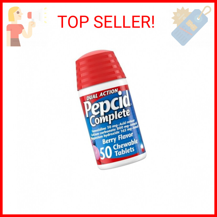 Pepcid Complete Acid Reducer + Antacid Chewable Tablets, Heartburn Relief, Berry-image