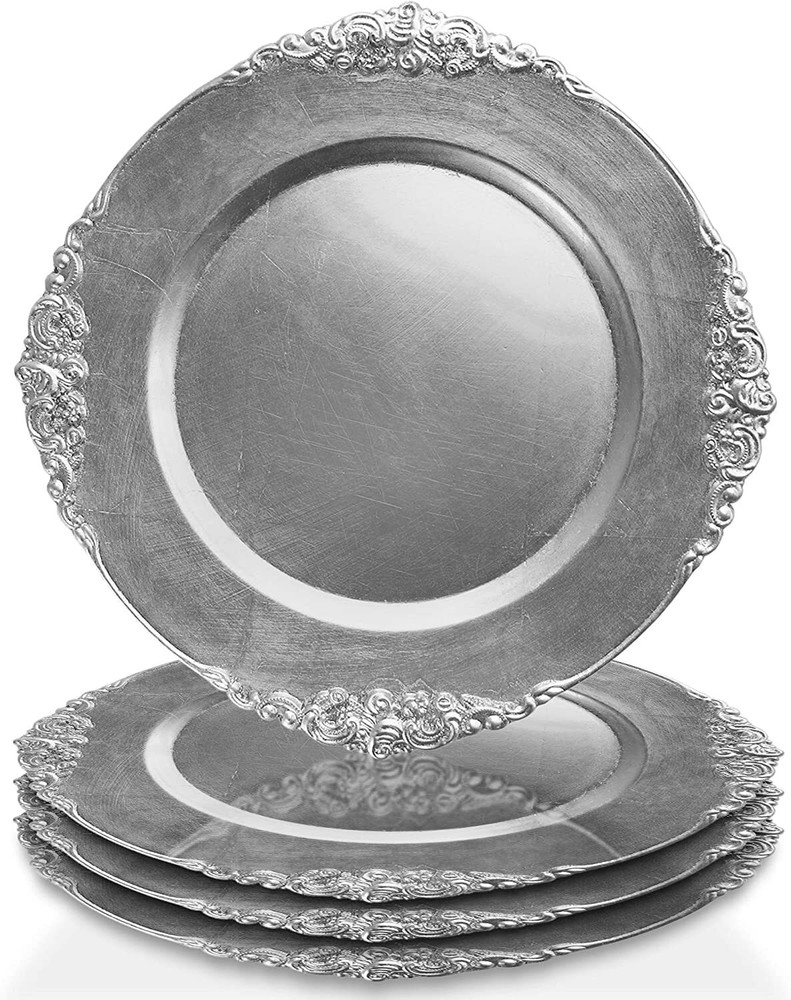 Leaf Charger Plates (Set of 4), Silver