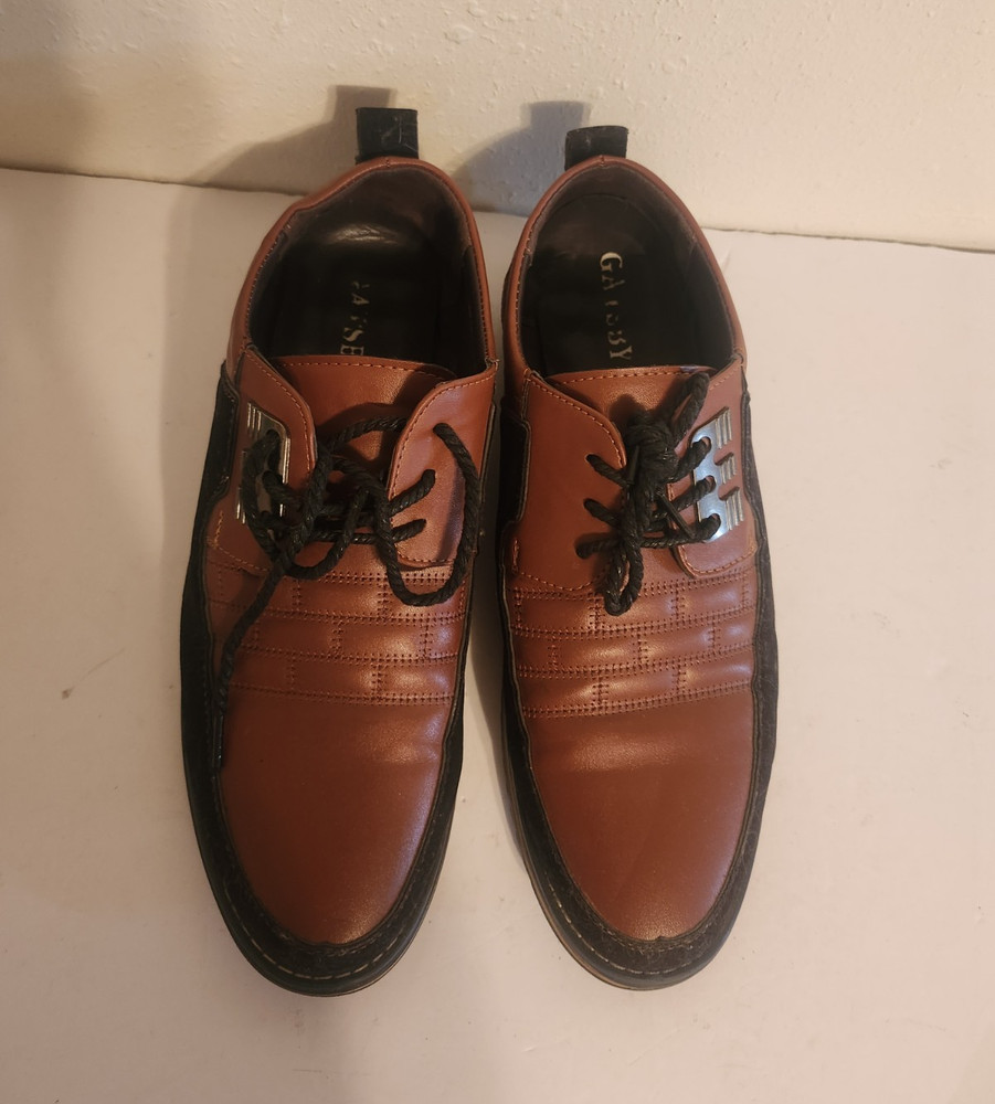 Gatsby Men's Brown Black Leather Lace Up Casual Sneakers US 12 AA