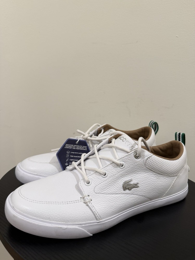 Lacoste mens bayliss leather perforated collar sneakers mens 8.5 white