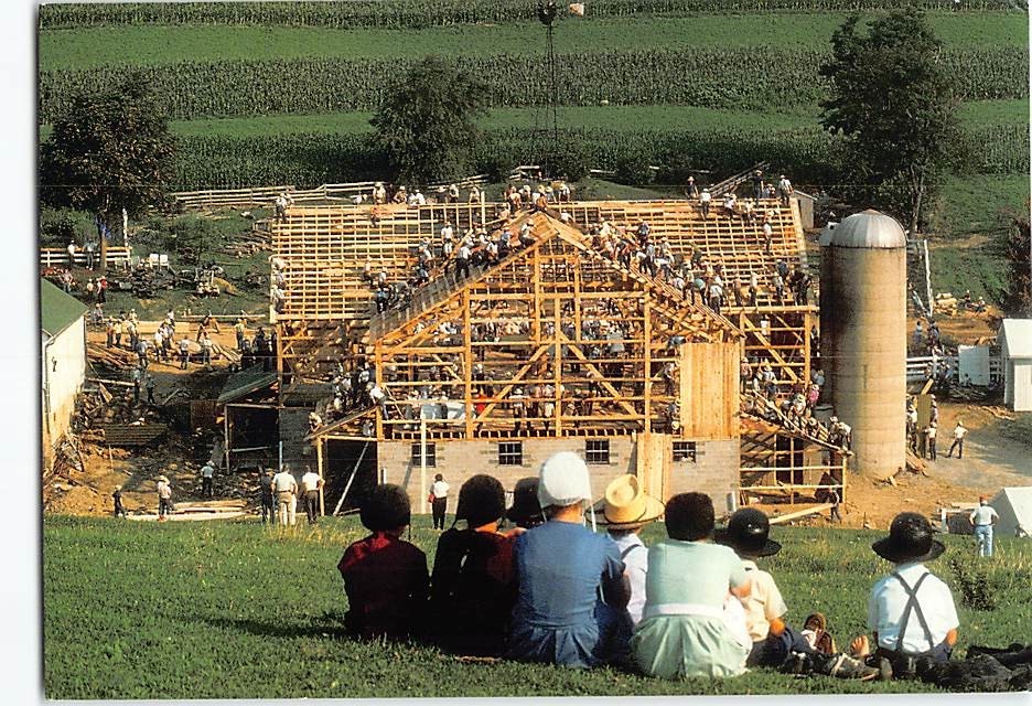 Postcard Barn Raising Ohios Amish Country Farmerstown Ohio USA