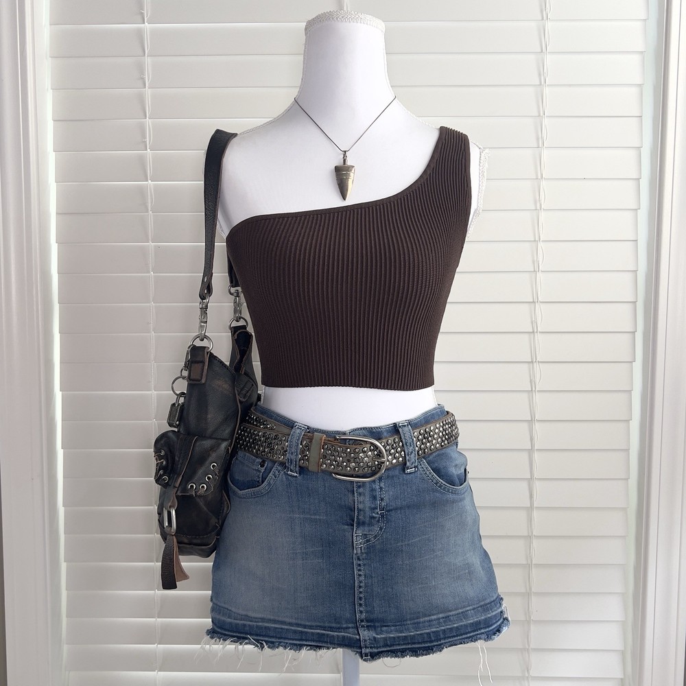 Aritzia Babaton Brown Knit One Shoulder Cropped Top Women S Sleeveless