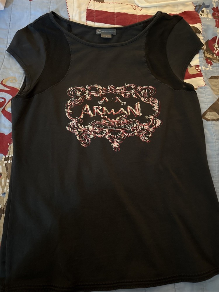 Armani Exchange A|X Cotton T-shirt Short Sleeve Women Black Logo Small