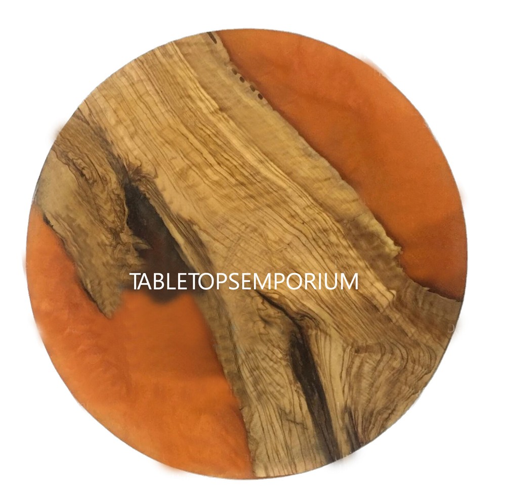 Orange Epoxy Resin Top Acacia Wooden Table Handmade Center Top Coffee Table Deco