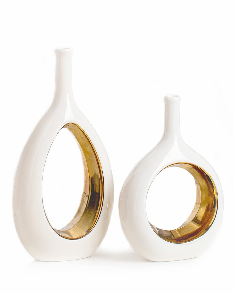 White Gold Vase- Modern Vase Vases for Decor Ceramic Vase for Shelf Decor Hom...