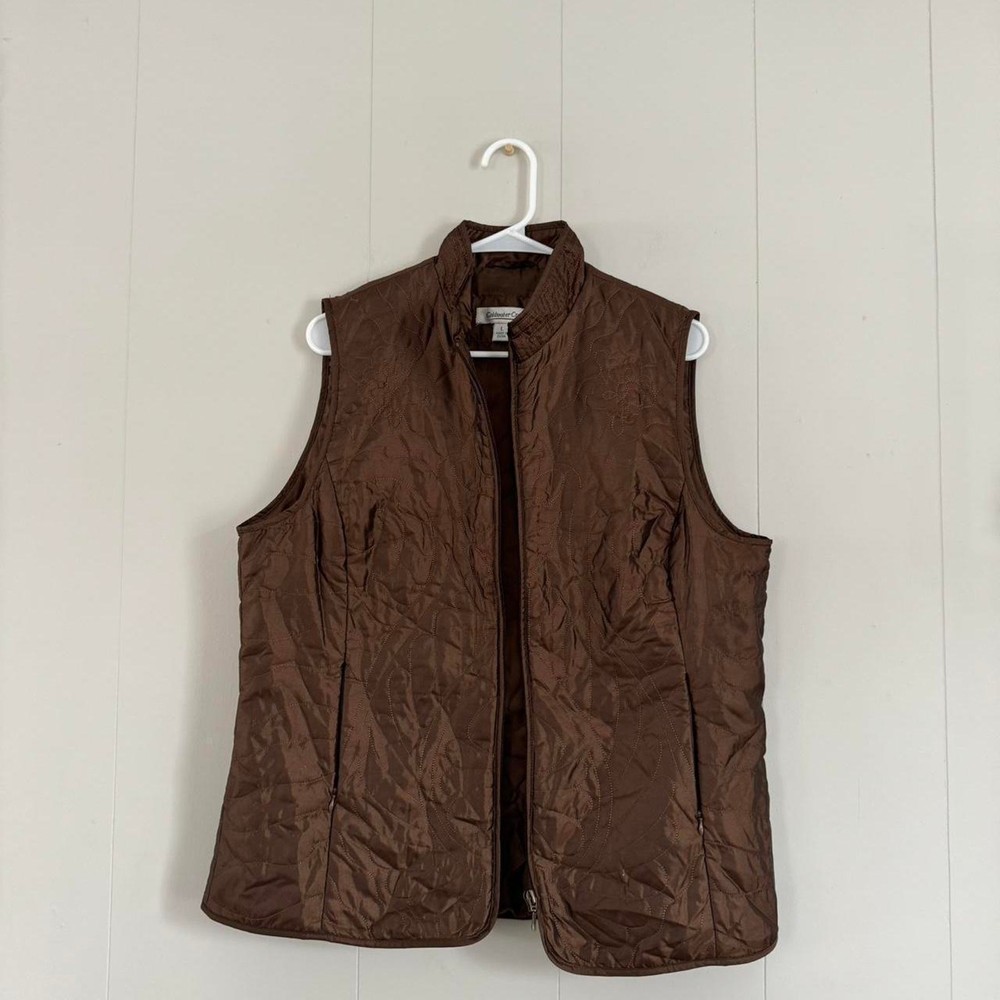 Vintage y2k Coldwater creek brown quilt-like zip up vest women's large